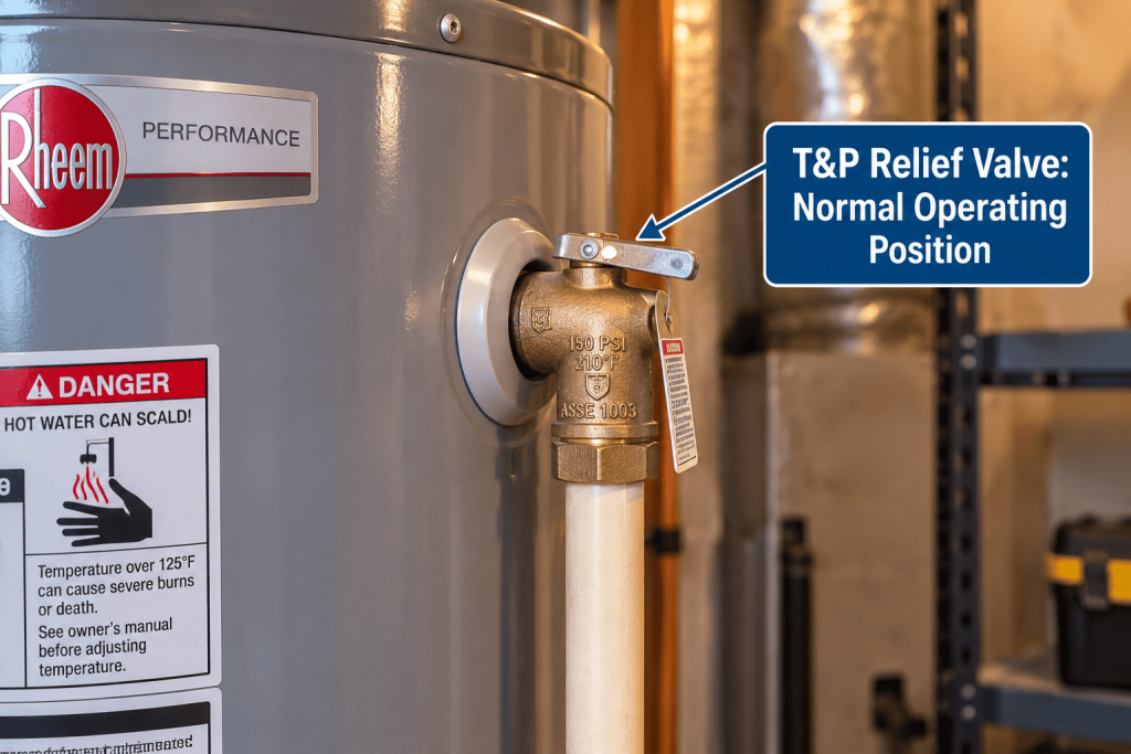 A residential water heater's temperature and pressure relief (T&P) valve